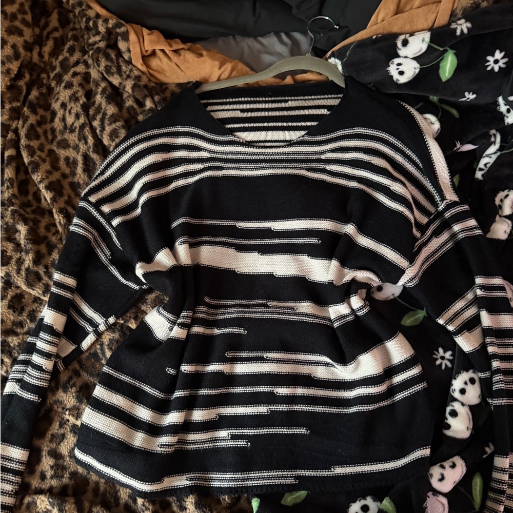 Black and White Striped Women's Sweater